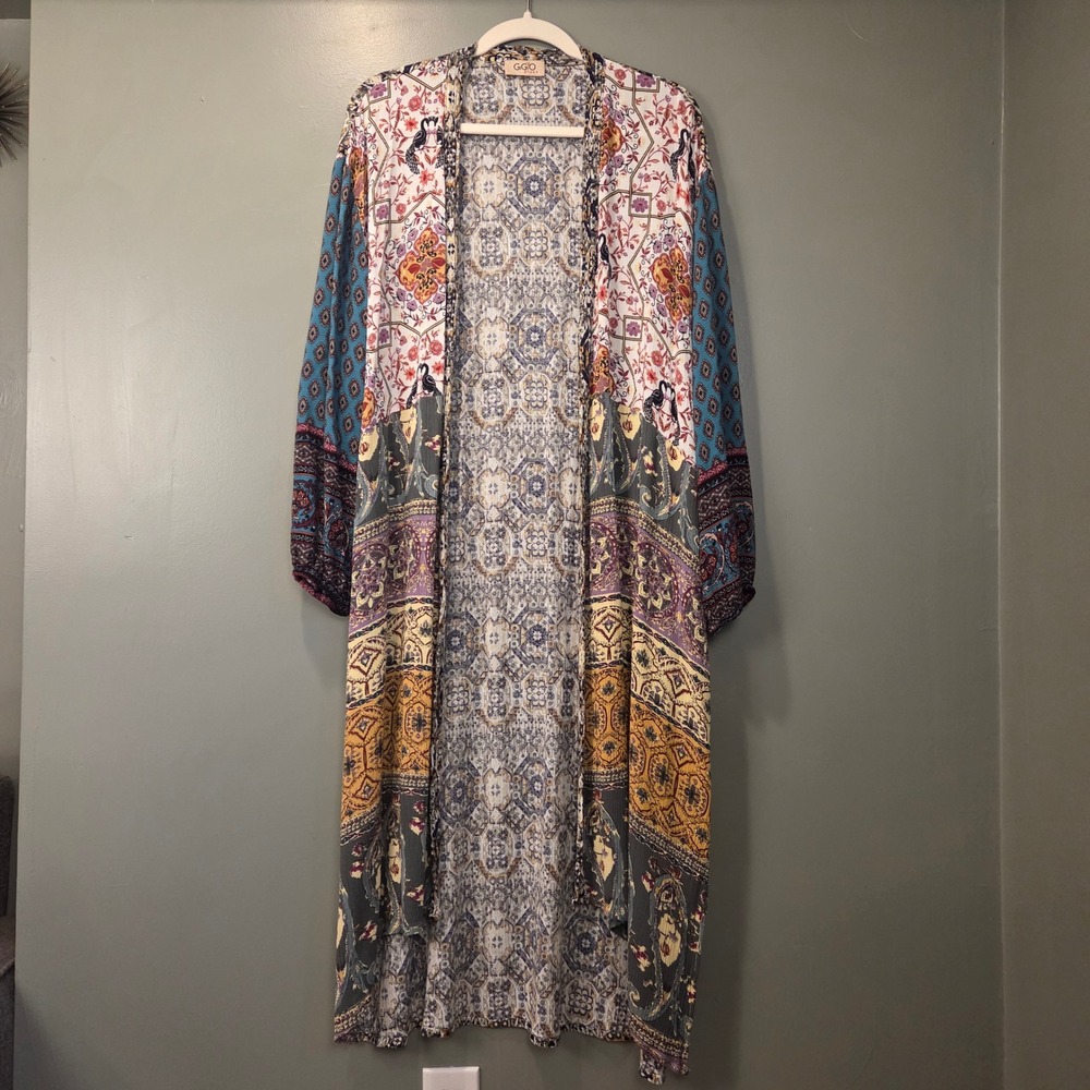 Gigio Plus Women's Patterned Open Front Kimono Size XL 3/4 Sleeves Floral Print